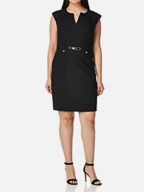 Calvin Klein Black and Gold Plunge Sheath - Size 14